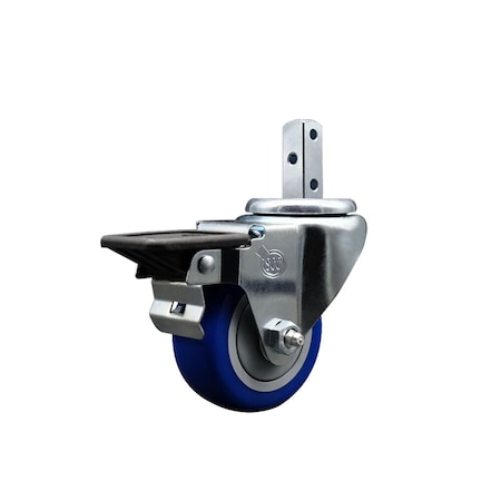 Service Caster 3'' Blue Polyurethane Wheel Swivel 3/4'' Square Stem Caster with Brake SCC-SQ20S314-PPUB-BLUE-PLB-34